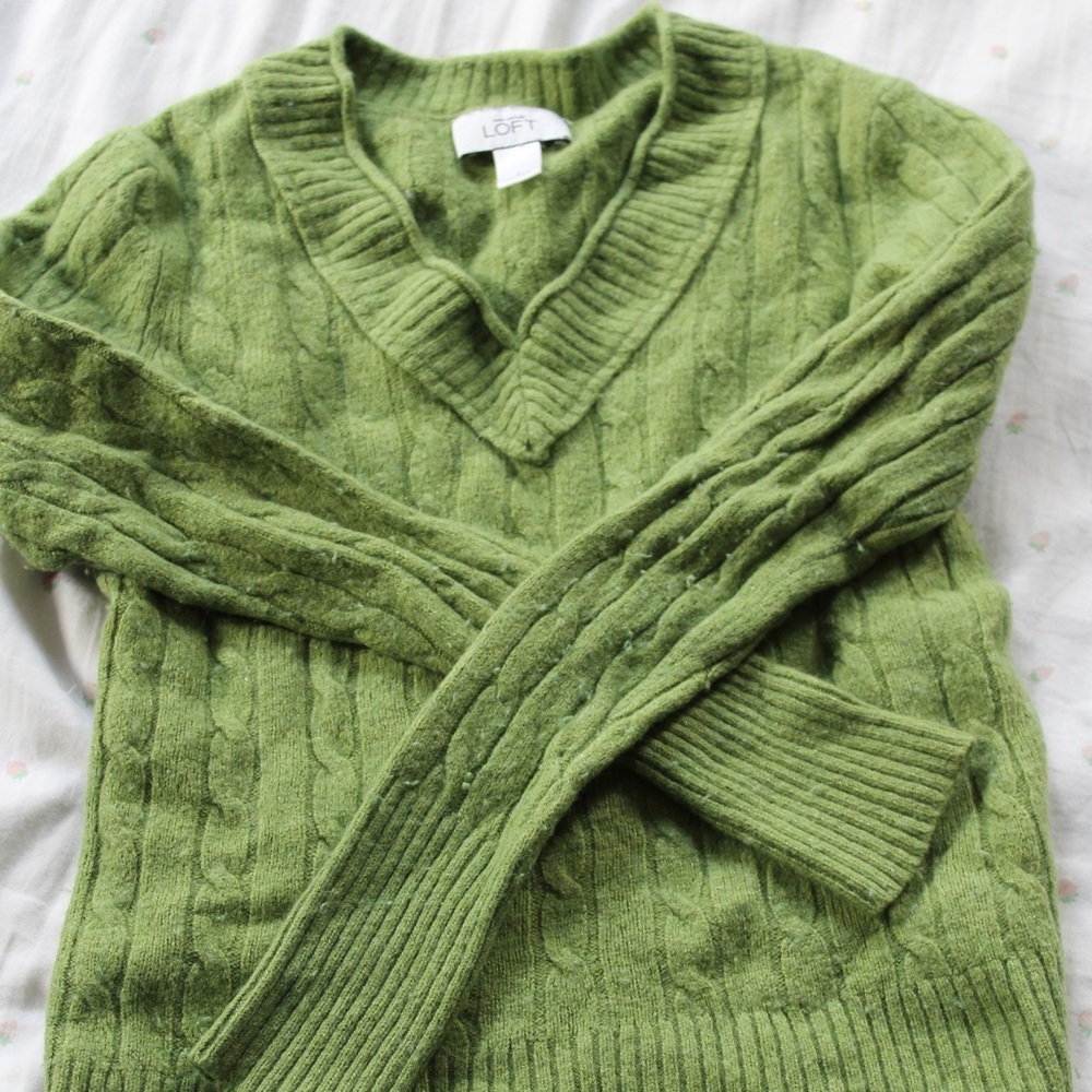 Green cable knit Ann Taylor Loft sweater